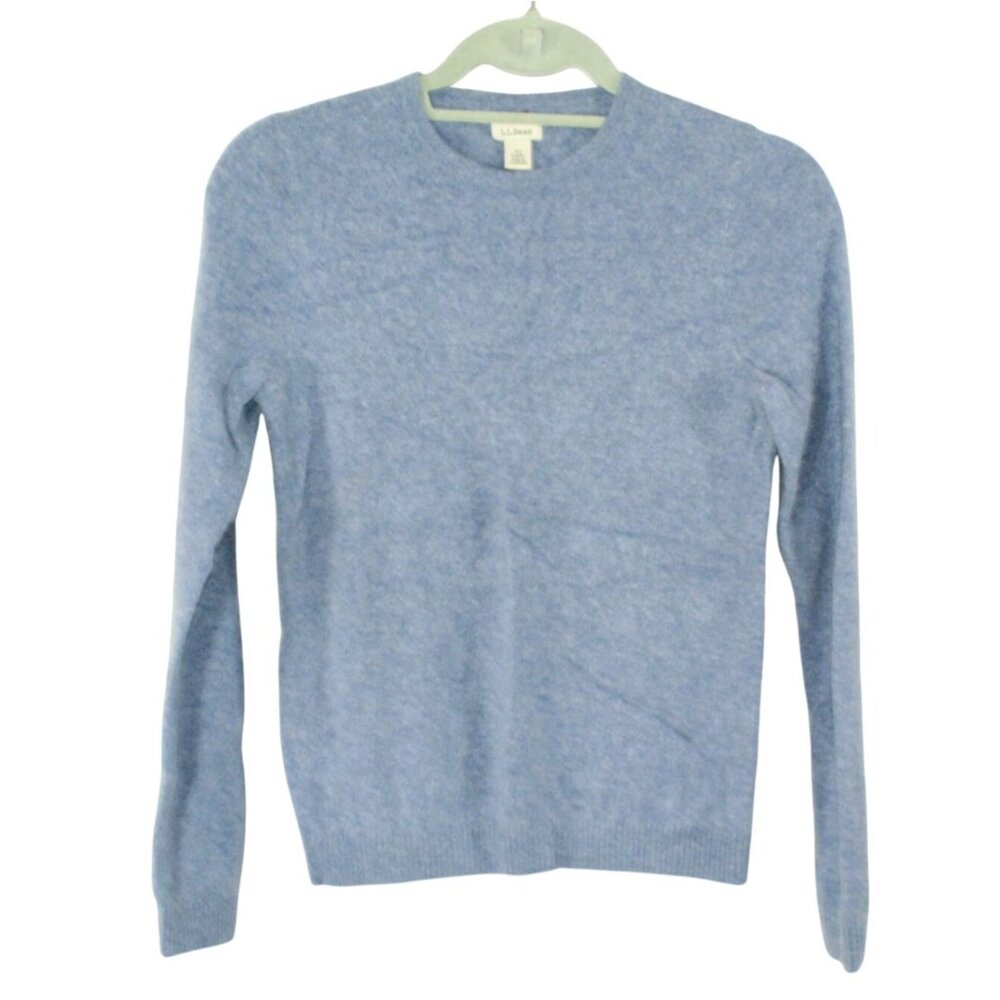 LL Bean Womens Blue 100% Cashmere Crewneck Sweater Size XS Old Money Minimalist